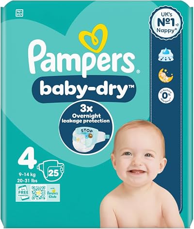 Pampers Baby-Dry Size 4 9-14 kg 25 Count - Premium Baby Diapers