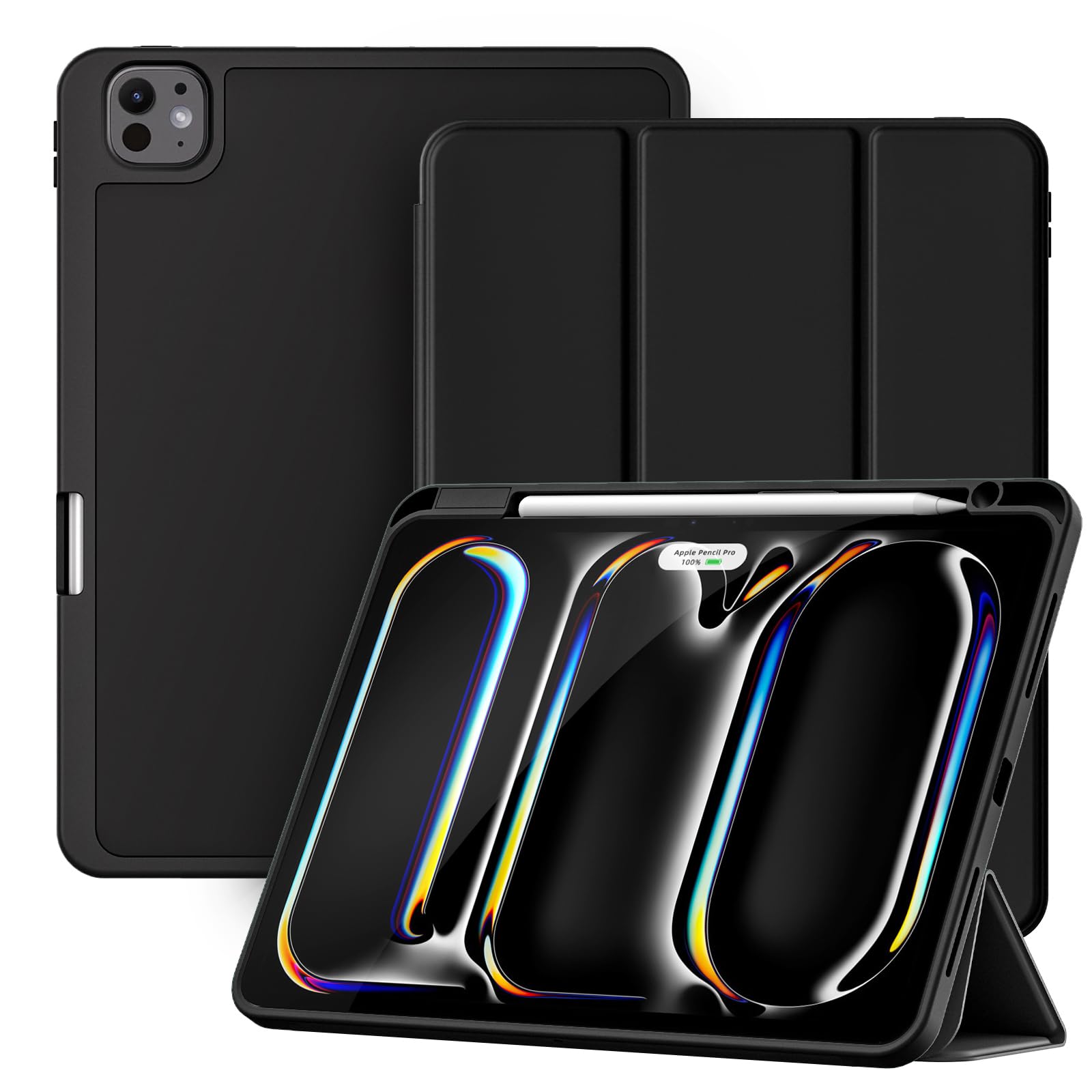 Photo 1 of Yuloigan Compatible with iPad Pro M4 11 Inch Case 2024 with Pencil Holder, Slim Smart Protective Cover Supports Pencil Pro Charging, for iPad 11 Pro M4 Case 5th Generation, Black