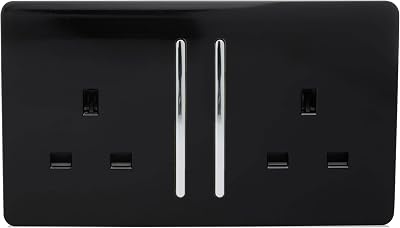 Trendi Switch 2 Gang Screwless Plug Socket Piano Black Chrome 13A UK Standard