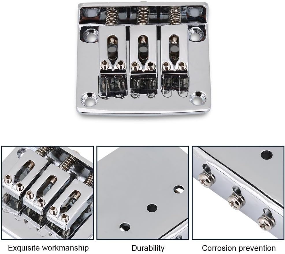 Fixed Guitar Bridge, Durable Replacement Parts for 3-string Electric Guitars (Silver), One size fits all - Image 5