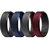 ROQ Men's Silicone Rings, Single Beveled Edge - Mens Silicone Wedding Band & Rubber Engagement Ring for Men - Breathable Comfort Fit Silicone Rings for Him