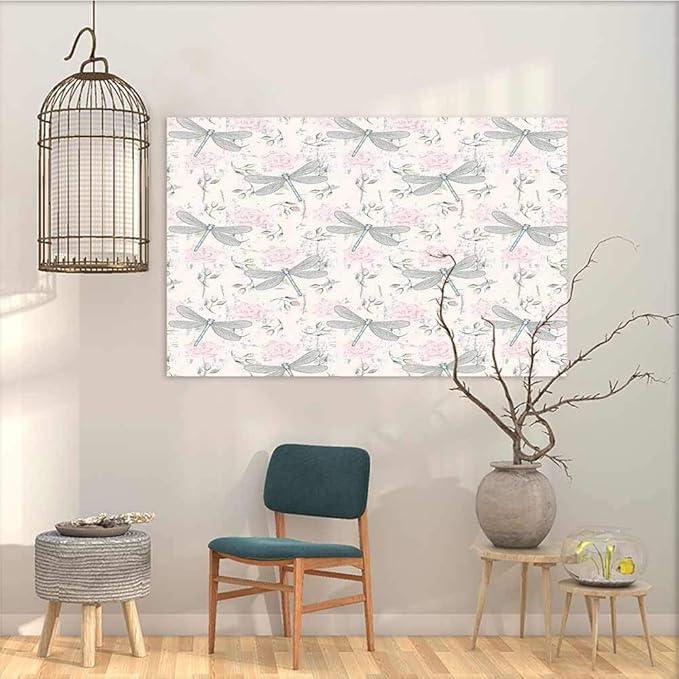 Adhesivo decorativo para pared, diseño de libélula, con rosas