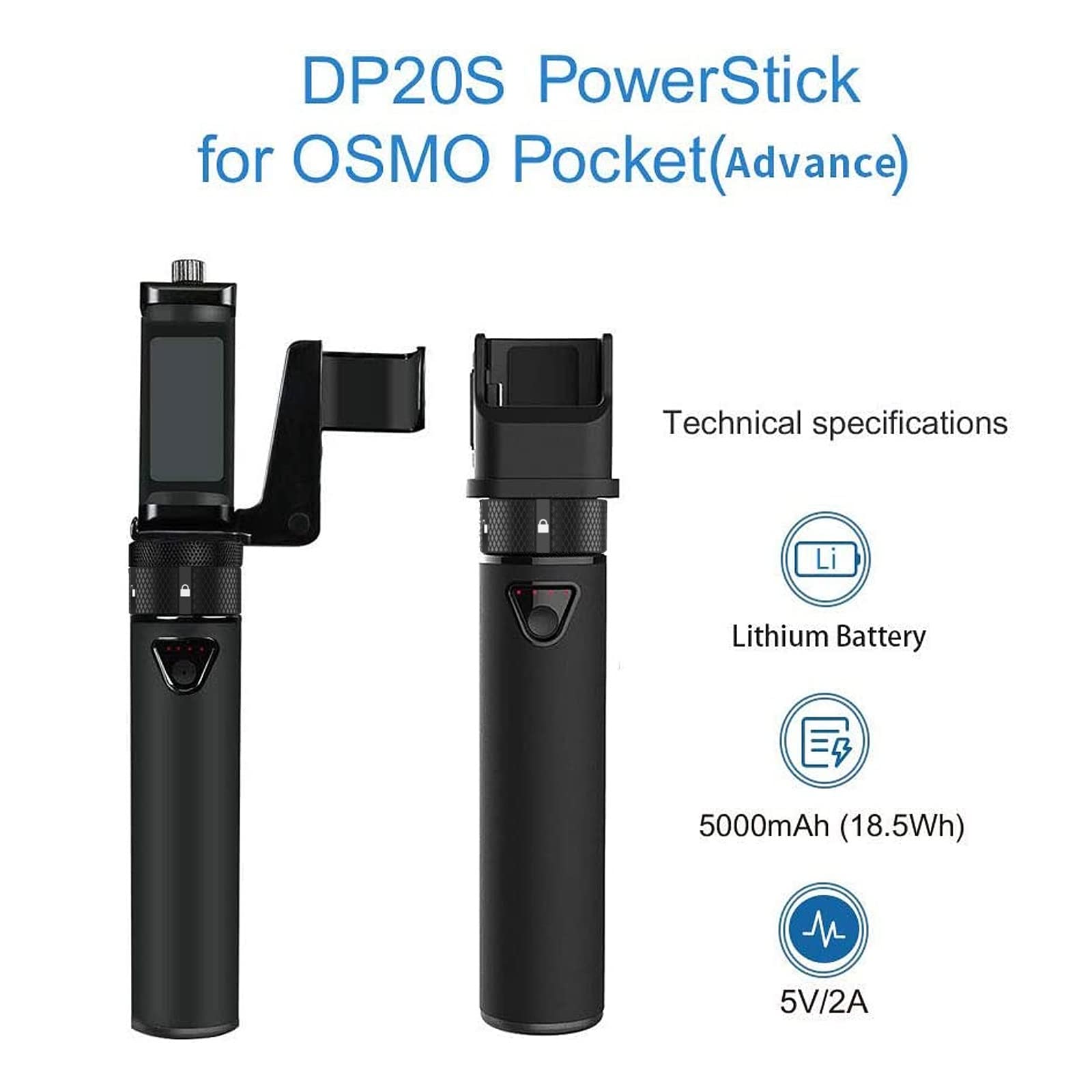 Smatree Portable Osmo Pocket 2 PowerStick(PowerBank) Compatible for DJI Osmo Pocket 2/ Pocket 1, Handheld Smartphone Holder Mount Pocket Bracket Set with Tripod for Osmo Pocket