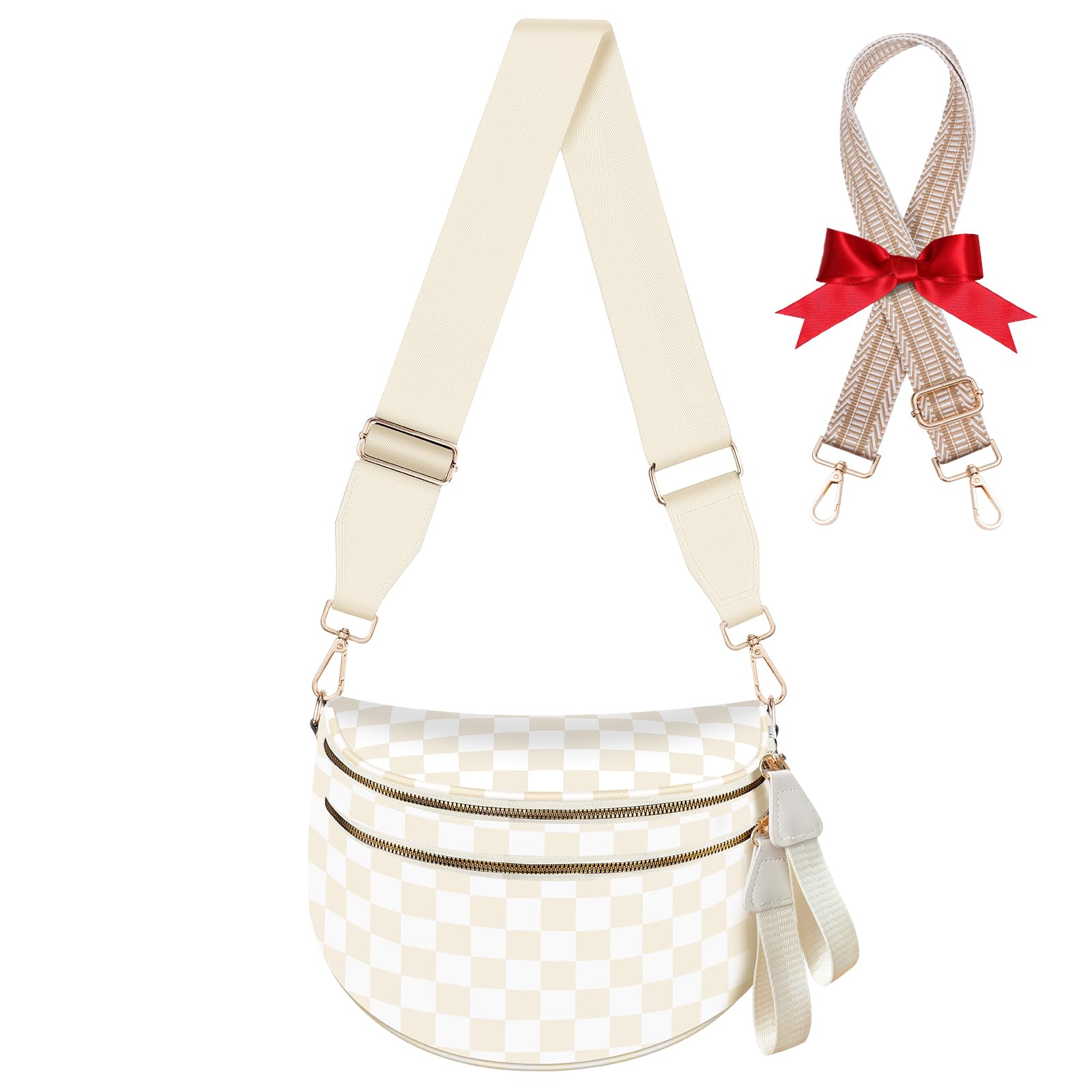 Photo 1 of X-KIDS Checkered Crossbody Bag Bum Bags for Women Large Nylon Checkered Purse Fanny Packs Sling Bag, Bonus with a Extra Strap