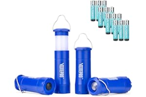 Vlitepro Mini Camping Lanterns Flashlight, 4 Pack LED Zoomable Flashlights, AAA Battery Powered Torch with Hook, Emergency Light for Hurricane Supplies, Outdoor, Night Light, Batteries Included,Blue