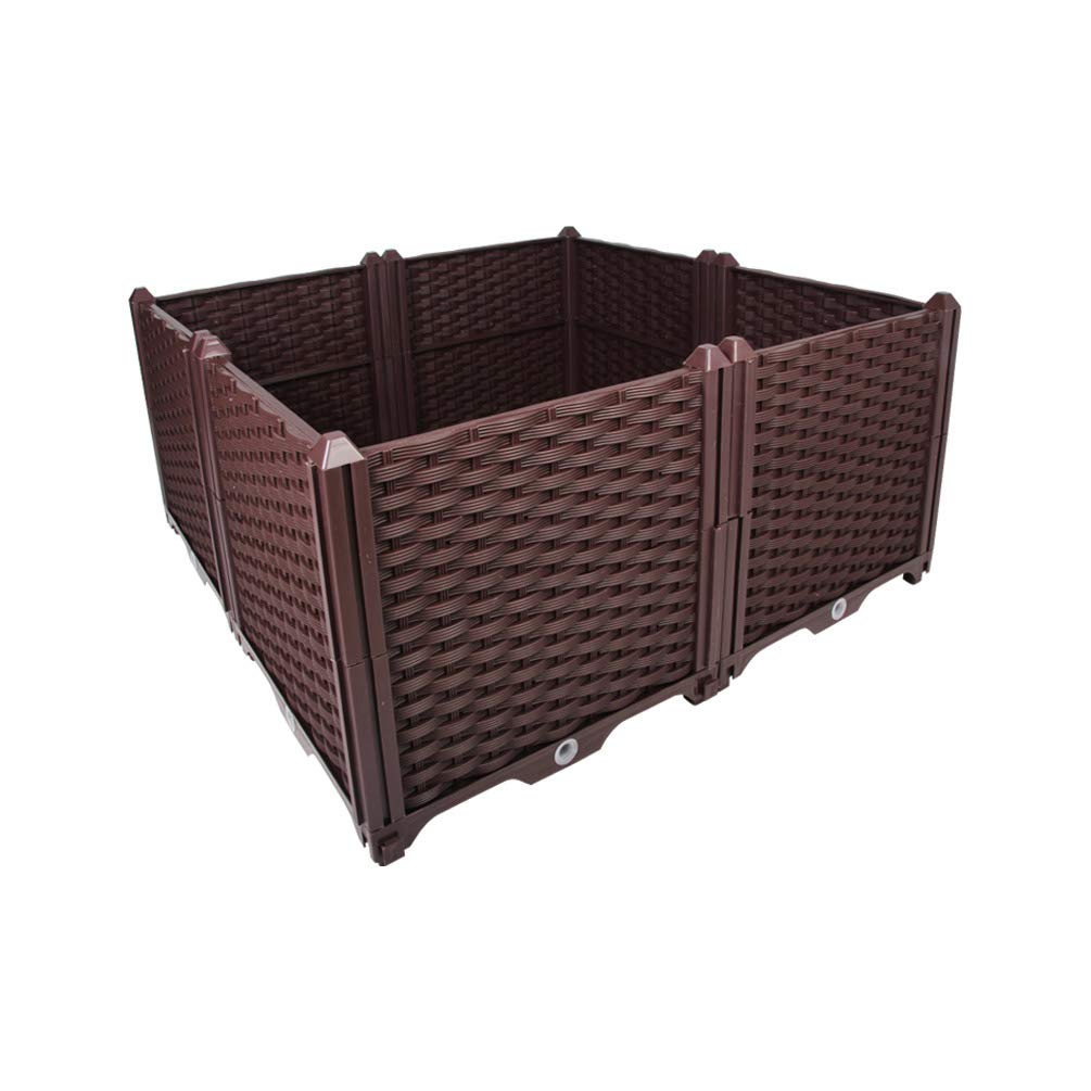 BAOYOUNI Square Raised Garden Bed Kit Indoor Outdoor Plastic Planter Grow Box for Fresh Vegetables, Herbs, Flowers & Succulents, Brown, 30.7'' x 30.7'' x 14.96''