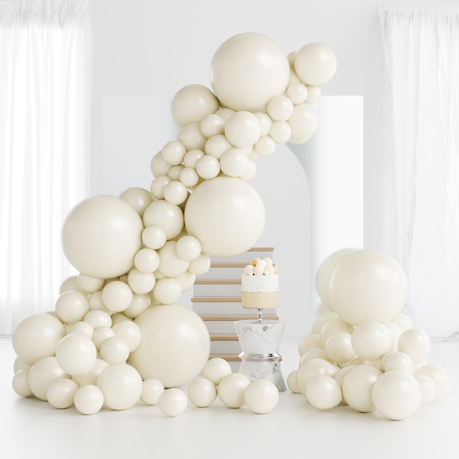 Photo 1 of RUBFAC 145pcs White Sand Balloons Latex Cream Balloons 18 12 10 5 Inch Party Beige Balloon Kit Different Sizes for Birthday Party Wedding Balloon Graduation Baby Shower Decoration