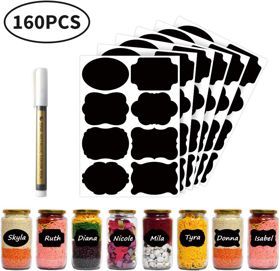 160 Chalkboard Labels- Removable Waterproof Stickers Label for Canisters for The Kitchen Glass Bottle Include Water-Based Marker Pen : Office Products