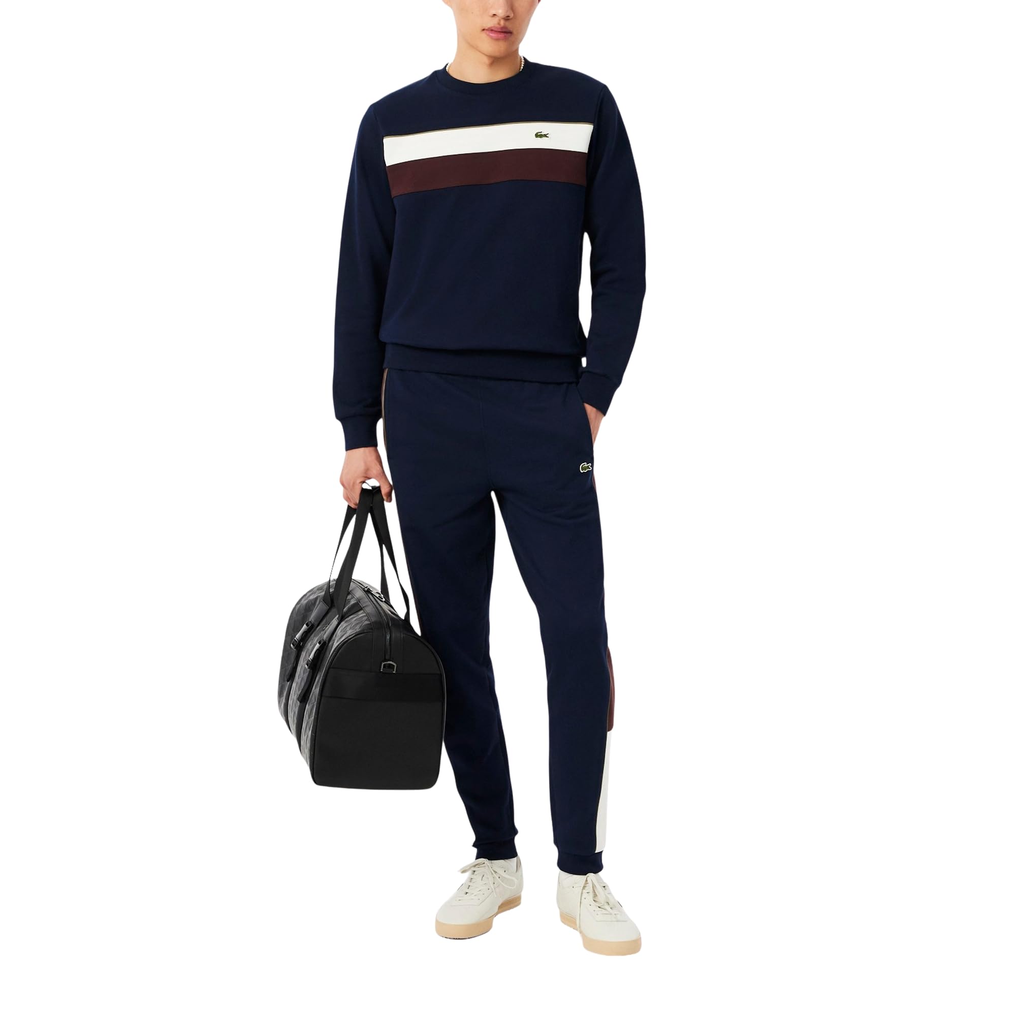 Lacoste Men’s Tapered Leg Fleece Sweatpants, Navy Blue/Flour/Red Vermouth, 4X-Small