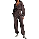 RIATOUR Jumpsuits for Women Casual Hoodie Long Sleeve Zip Up Sweatshirts Loose Jogger Sweatpants One Piece Romper Outfit