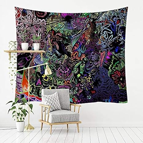 Amazon Co Jp Nd タペストリー サイケデリック アート 絵 デザイン インテリア おしゃれ 大判 大きい 部屋 飾り 壁 ウォールデコレーション オンライン飲み会 背景布 インテリア 布 テレワーク 背景 デザイン１ ホーム キッチン