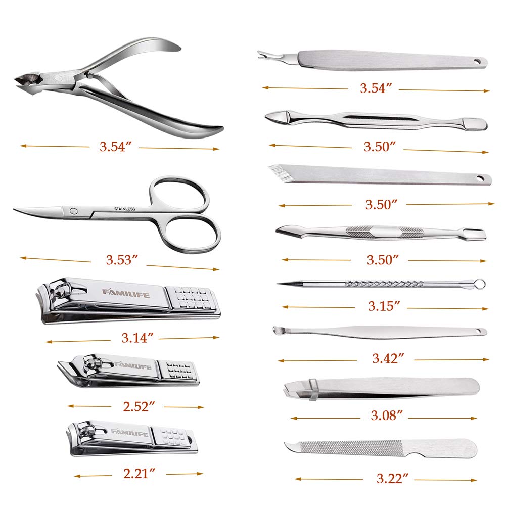 FAMILIFE F03 Manicure Set, Pedicure Kit Nail Clipper Set 13pcs Professional Men Grooming Kit Stainless Steel Portable Travel Nail Kit Women : Beauty