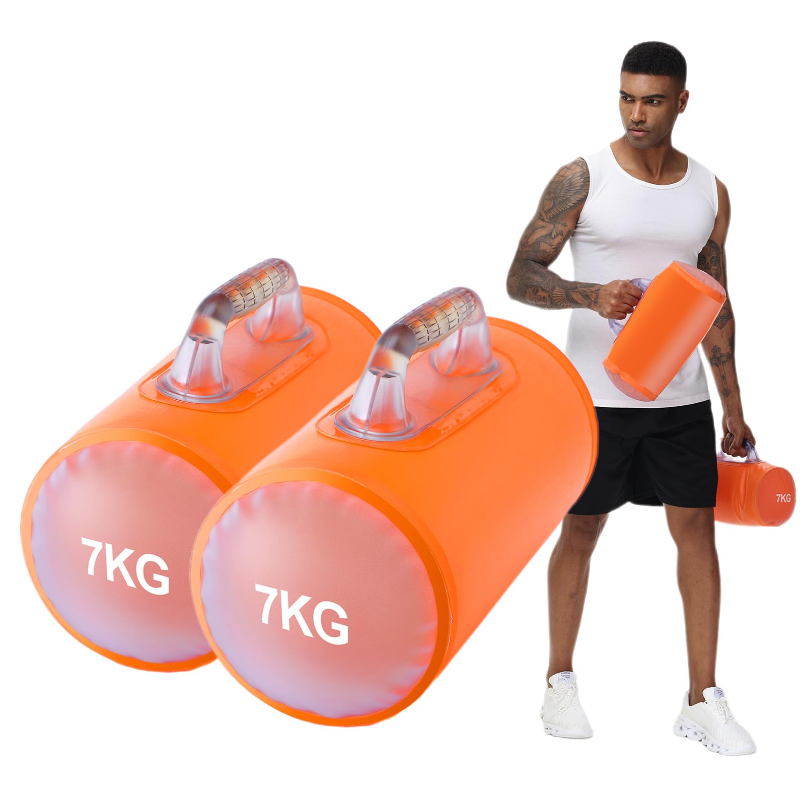 DEIRIS Water Dumbbells, Water Filled Weights Set, Travel Weights, Water Weight Bag, Adjustable Weights Dumbbells to 2/5/10/14 KG Pair, for Strength Training, Fitness (Orange: Pair of 14 kg)
