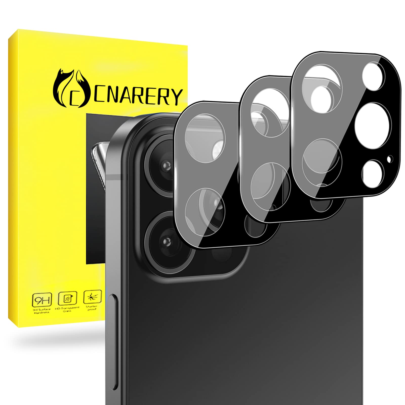 Cnarery [3 Pack] Camera Lens Protector for iPhone 12 Pro Max (6.7 Inch), Ultra Thin, 9H Hardness, Scratch Resistant, Tempered Glass Camera Protector, Black