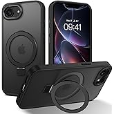 DUEDUE for iPhone 16E Case Magnetic with Ring Stand[Compatible with Magsafe], Full Protective Cover Slim Shockproof Kickstand Phone Case for iPhone 16E 6.1" 2025, Black