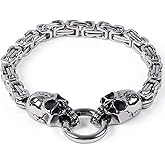 HAQUIL Skull Bracelet, Stainless Steel Byzantine King Chain Skull Linked Bracelet, Skull Jewelry Gift for Men
