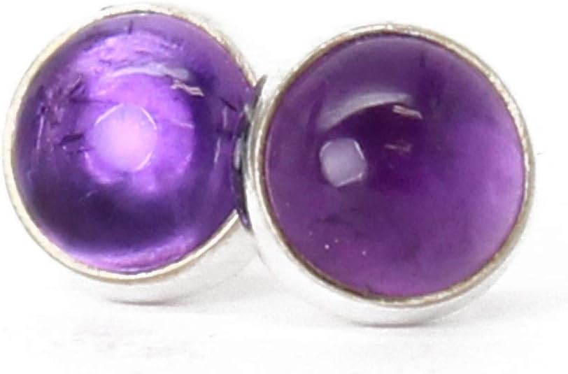 Amethyst Stud Earrings, Purple 6mm Sterling Silver Studs