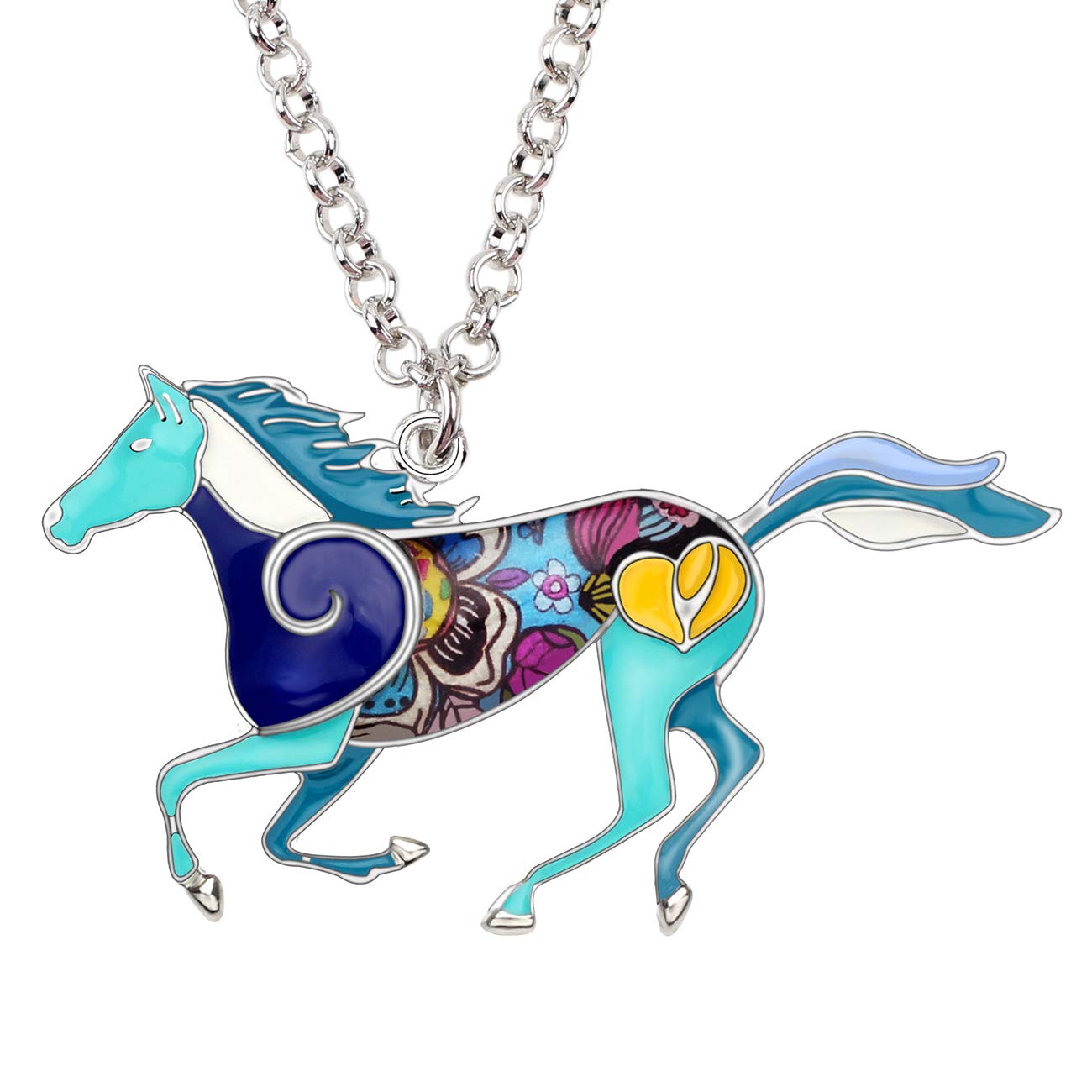 NEWEI Cute Enamel Horse Necklace Gifts Horse Pendant Jewelry for Women Girls Horse Loves Charms (Blue)