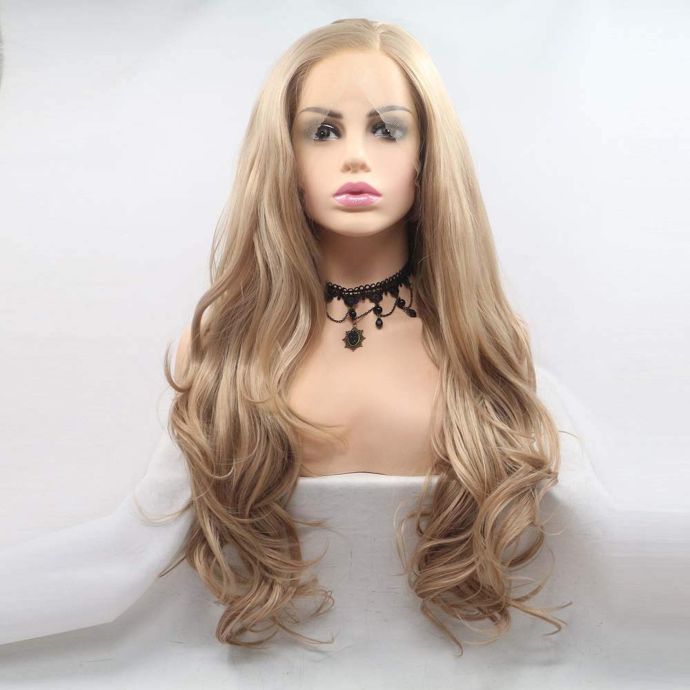 Xiweiya Wigs Blonde Synthetic Lace Front Wigs For Women Hair Wigs Long Body Wave Hair Heat Resistant Fiber Long Soft Lace Wig 24"…