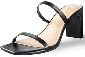 Leevar Square Toe Heels Sandals - White Black Nude Heels Chunky Two Strap Low Heels for Women Leather Mule Sandals Slip On Block Heels for Party Dating Daily Standard Size 2.75 Inch