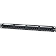 Intellinet 24-Port Cat-6 Network Patch Panel Rack-Mount – Installer Grade 3mm 50 Micro-inch Gold Plated Jack Contacts - Black, 520959
