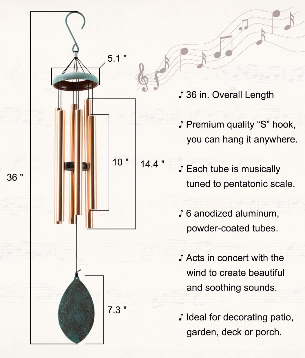 Elyxwork Wind Chimes Outdoor Large Deep Tone, 36 Inch Sympathy Musical Windchimes with 6 Tubes Tuned, Unique Aluminum Chimes for Memorial Gift or Garden Decor : Garden & Outdoor