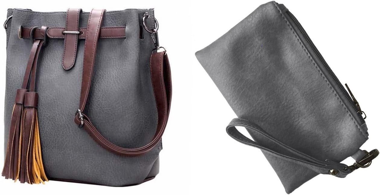 RW Collections Brock Fashion Designer Messenger Crossbody Shoulder Bag Handbag With Free Coin Purse (Grey)