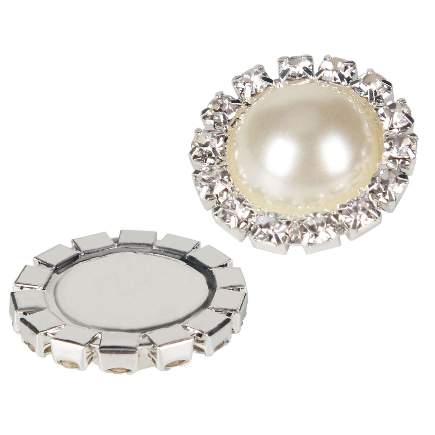 Wholesale 20 PCS Retro Vintage Round Crystal Ivory Faux Pearl Rhinestone Buttons Bulk,18MM (Flatback) — image 1