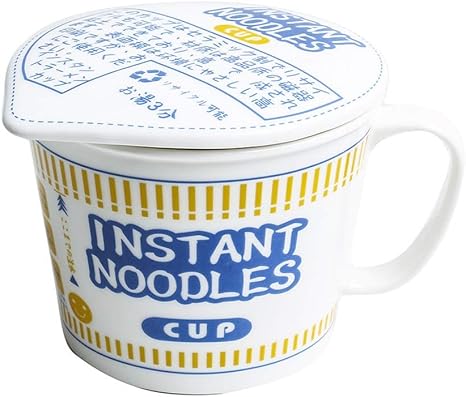 Amazon Com Japanese Ceramic Cup And Bowl Of Instant Noodles Large Capacity Instant Noodle Bowl With Lid Tableware With Handle Color Blue Soup Bowls