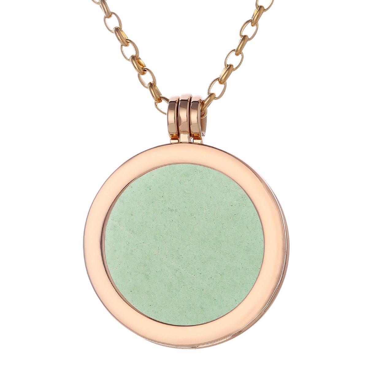 Morella Women Necklace 70 cm 27.5" Stainless Steel Gold and Pendant with Gemstone Aventurine Coin 33 mm 1.3" Chakra Plate in Velvet Bag