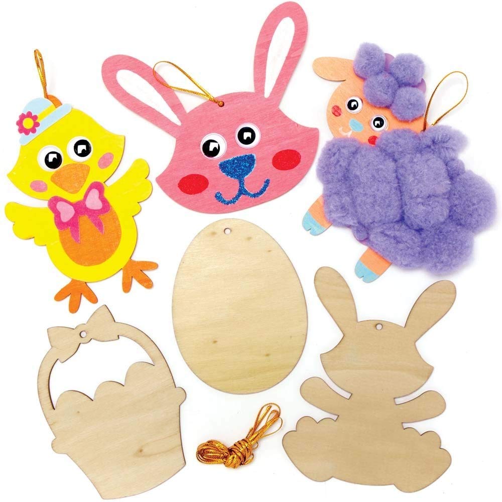 Baker Ross Easter Wooden Decorations - Pack of 12, Easter Crafts for Kids (AX807)