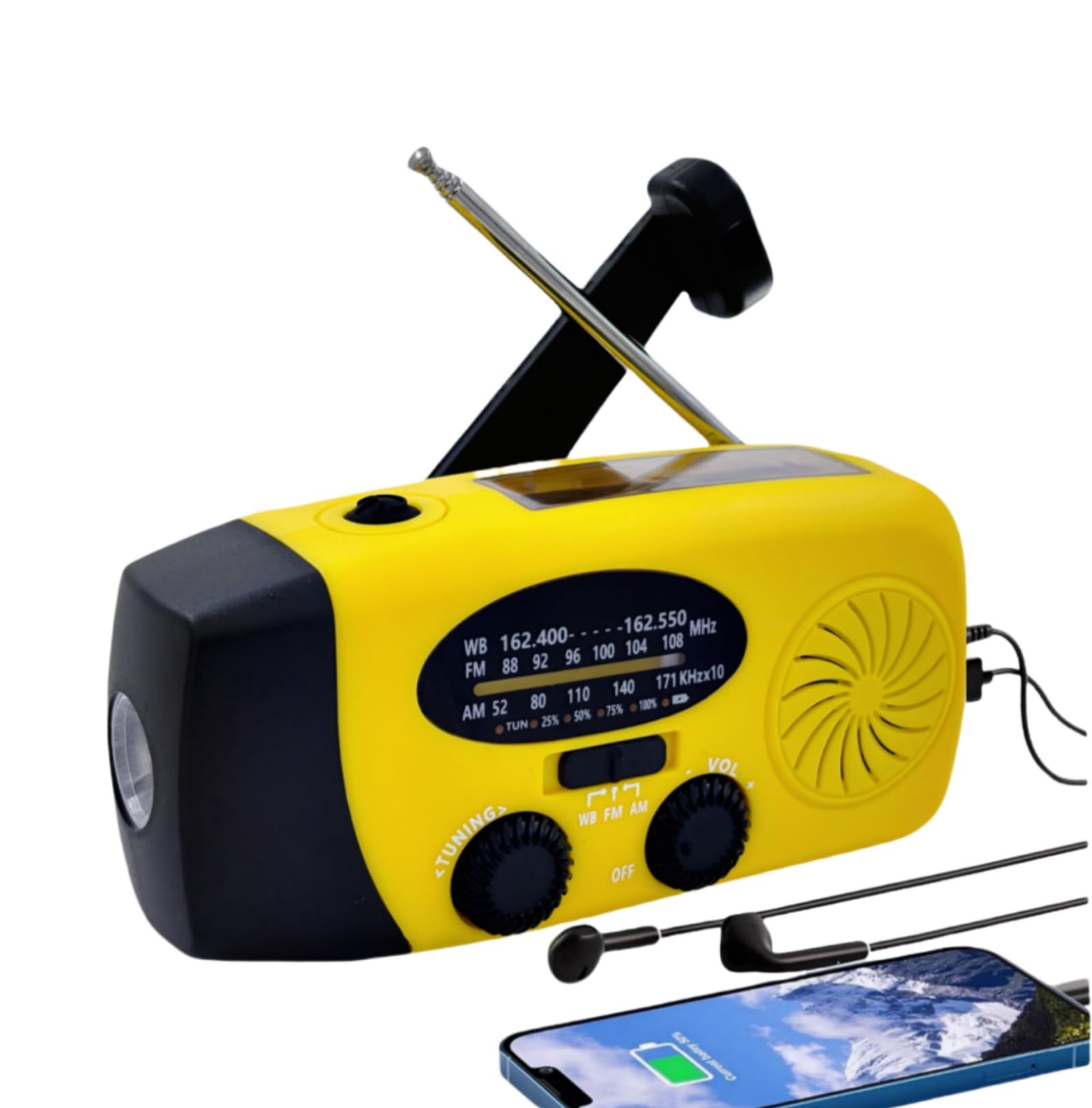 5000mAh Wind Up Solar Radio, Emergency Crank Weather Radio, Solar Radio with Torch, NOAA/FM/AM Solar Radios, Portable Survival Radio with SOS, USB Mobile Phone Charger for Camping Outdoor (Yellow)