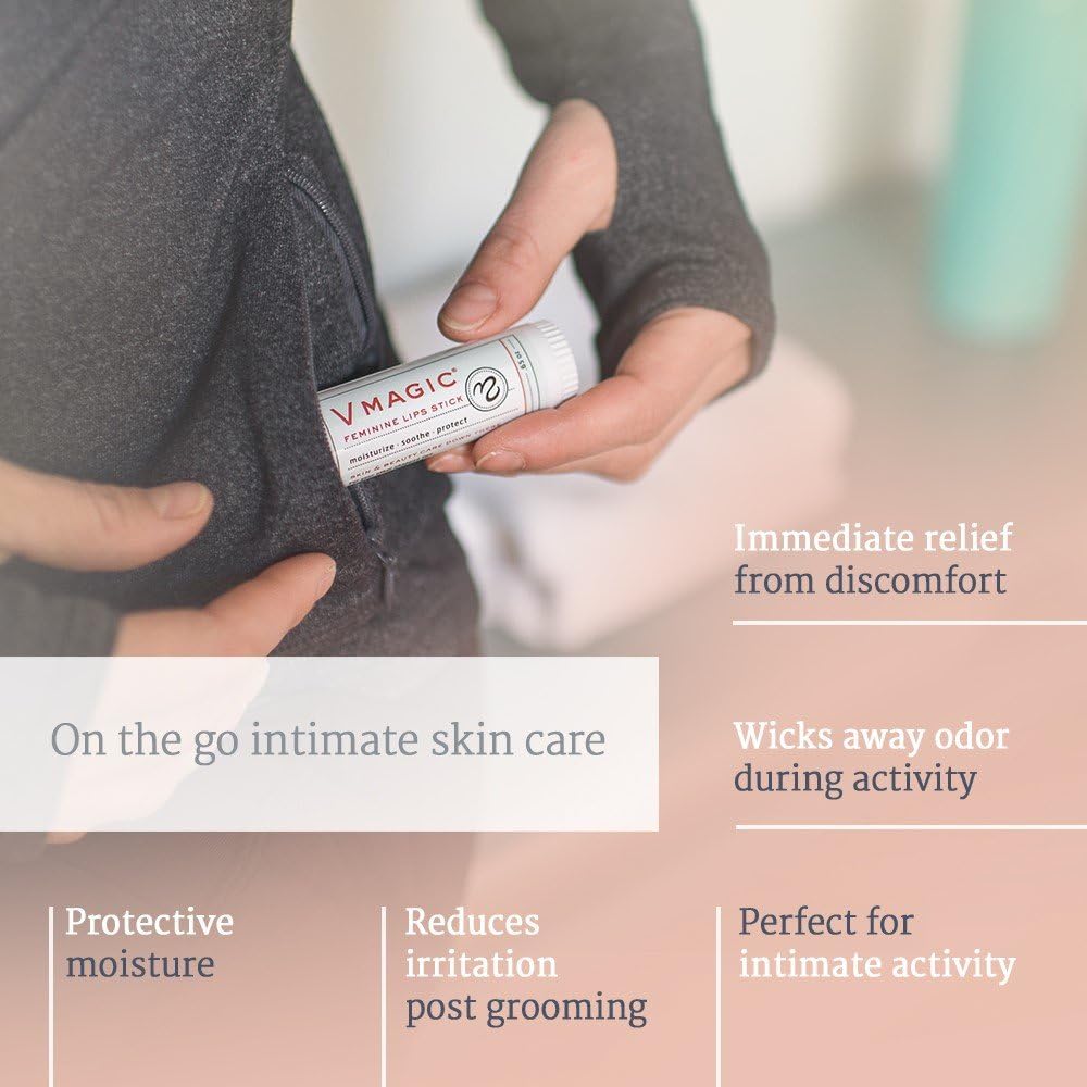 Vmagic Organic Vulva Balm & Intimate Skin Care, Vaginal Moisturizer & Personal Lubricant - Relieves Dryness, Itching, Burning, Redness, Chafing, Odor, Menopause Symptoms - Feminine Lips Stick (.65oz): Health & Personal Care