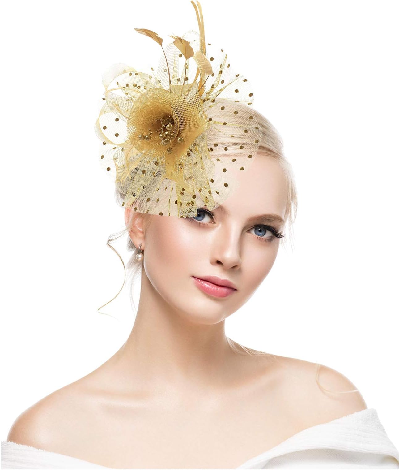 Fascinators Hat for Derby Wedding Women Tea Party Headband Kentuck Cocktail Flower Mesh Feathers Hair Clip