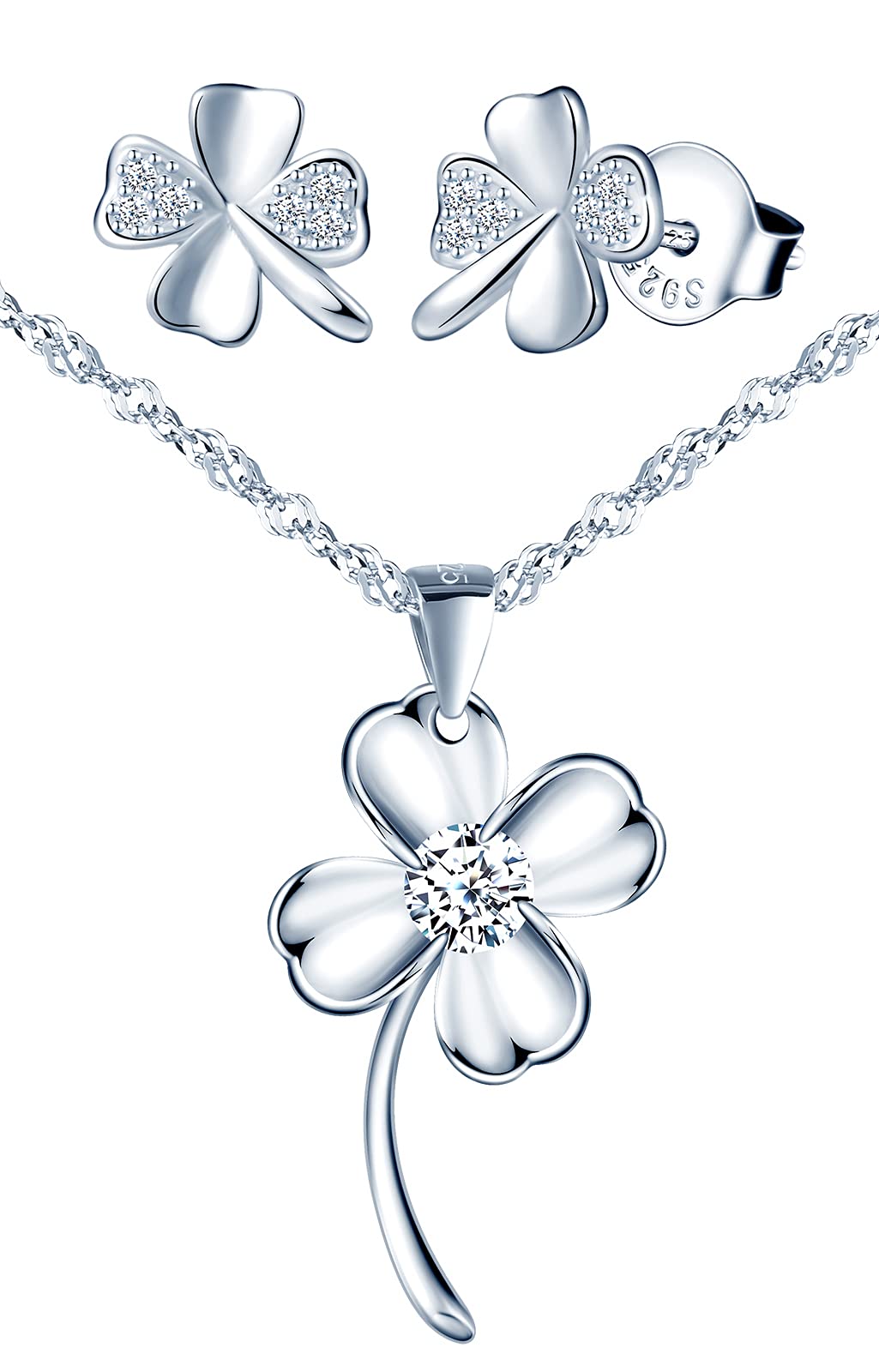 Yumilok Sterling Silver Jewellery Set Lucky Necklace Earrings for Women