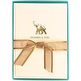 Graphique Elephant La Petite Presse Boxed Notecards - 10 Embossed and Embellished Gold Foil "Thanks a Ton" Elephant Notes with Matching Envelopes, 3.25" x 4.75