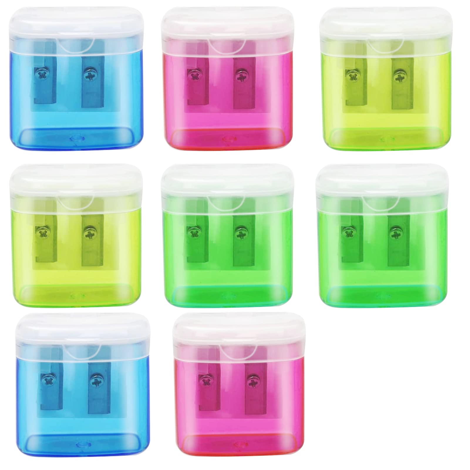 8 PCS Pencil Sharpeners, Manual Pencil Sharpener with Lid Small Dual Hole Pencil Sharpener Handheld Portable Two Hole for Students School Home Office Supply