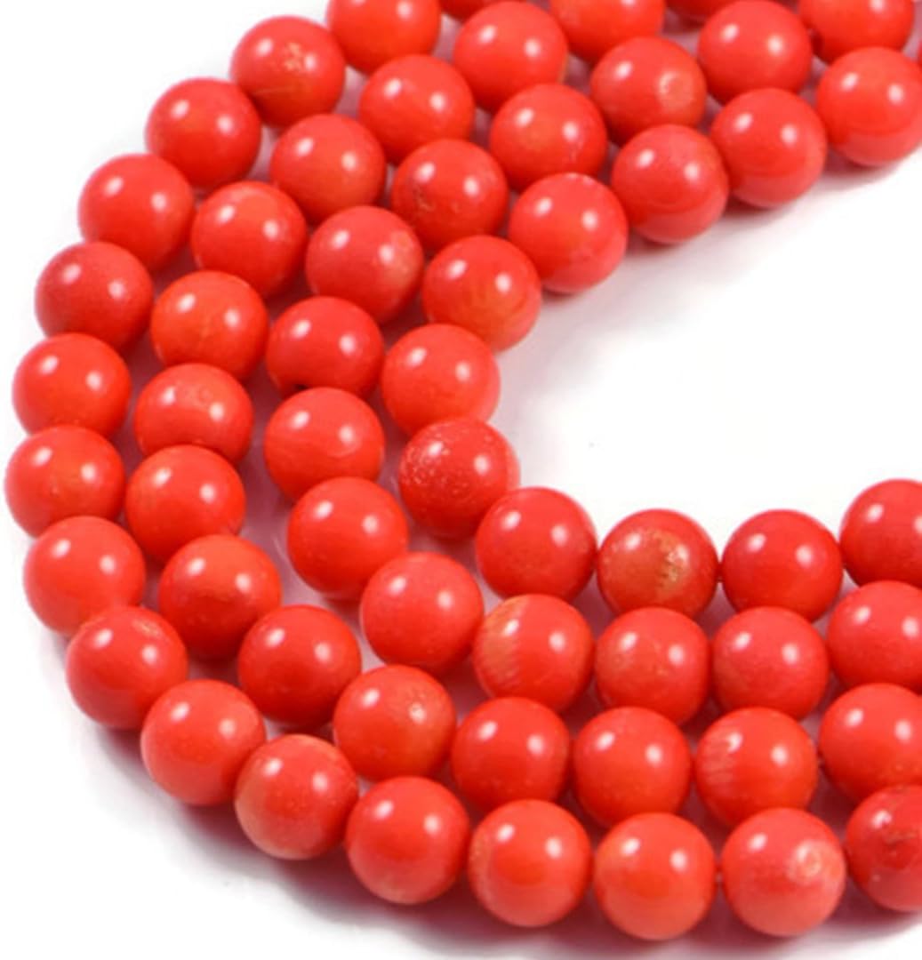 Semi Precious Beads Crystal Energy Stones with Natural Healing Power - Premium Genuine Orange Coral 8mm Round Gemstone 16 inch Strand Beads for Jewellery Making- AqBeadsUk