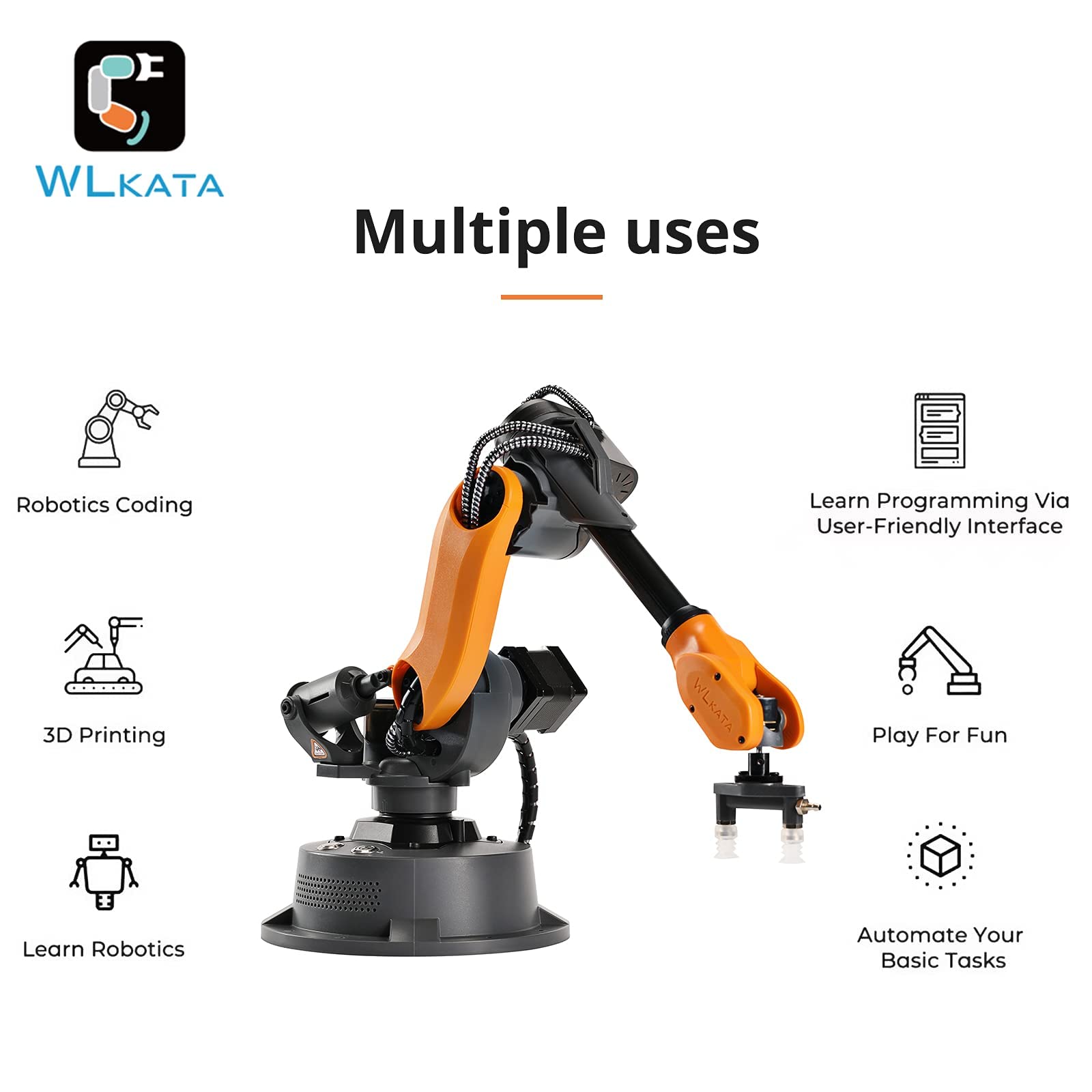 wlkata Mirobot Educational Kit 6 Axis Robot Mini Programmable Gripper arm Lightweight Educational Desktop Robotic arm 6DoF Lightweight Desktop Robotic Arm for K12 or 3D Printer