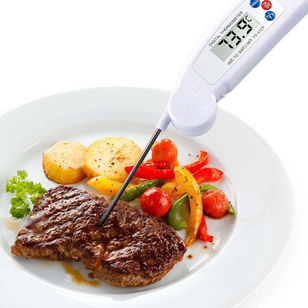 SEWORLD Digital Food Thermometer LCD BBQ Folding Probe Easy Temp Catering Cooking Pocket (White)