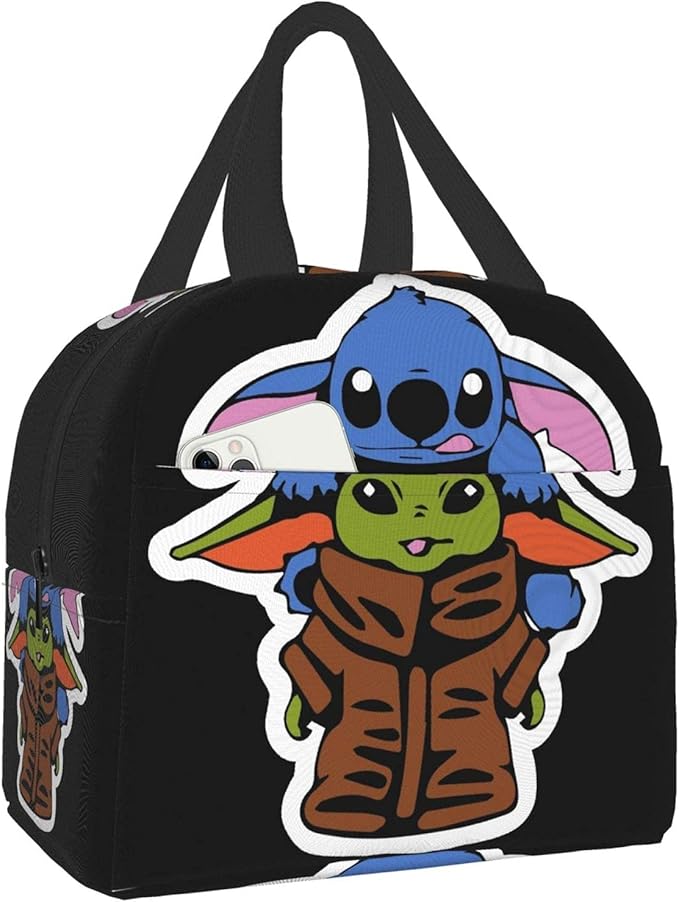 Baby Yoda And Stitch Lunch Bag,LeakProof Reusable Insulated Cooler Lunch Sack Office Picnic
