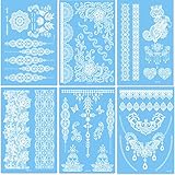 DaLin 6 Sheets Henna Temporary Tattoos Stickers Lace Tattoos for Girls Women Wedding Necklace Bracelets Patterns White Tattoo