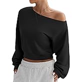 SOFIA'S CHOICE Women Off the Shouler Sweatshirt Crop Top Long Sleeve Pullover Sweatshirts