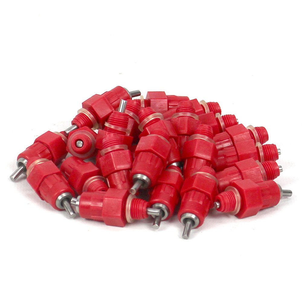 25 Automatic Chicken Water Nipple Drinker Feeders Poultry Hen Screw Style Red 11