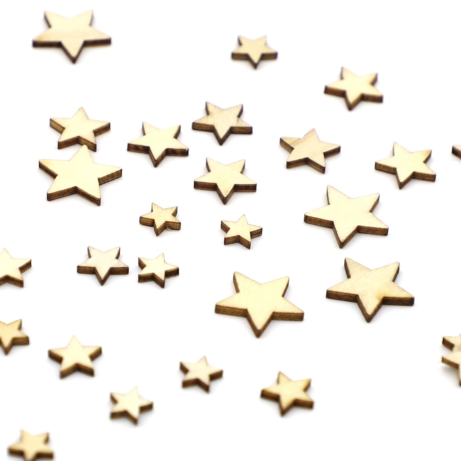 CHEERYMAGIC Wooden Stars for Crafting, Wooden Star Craft Ornament, Mixed Size Stars Embellishment Wood Star Slices for Wedding Party Scrapbook DIY Decoration A9WJXZSMP