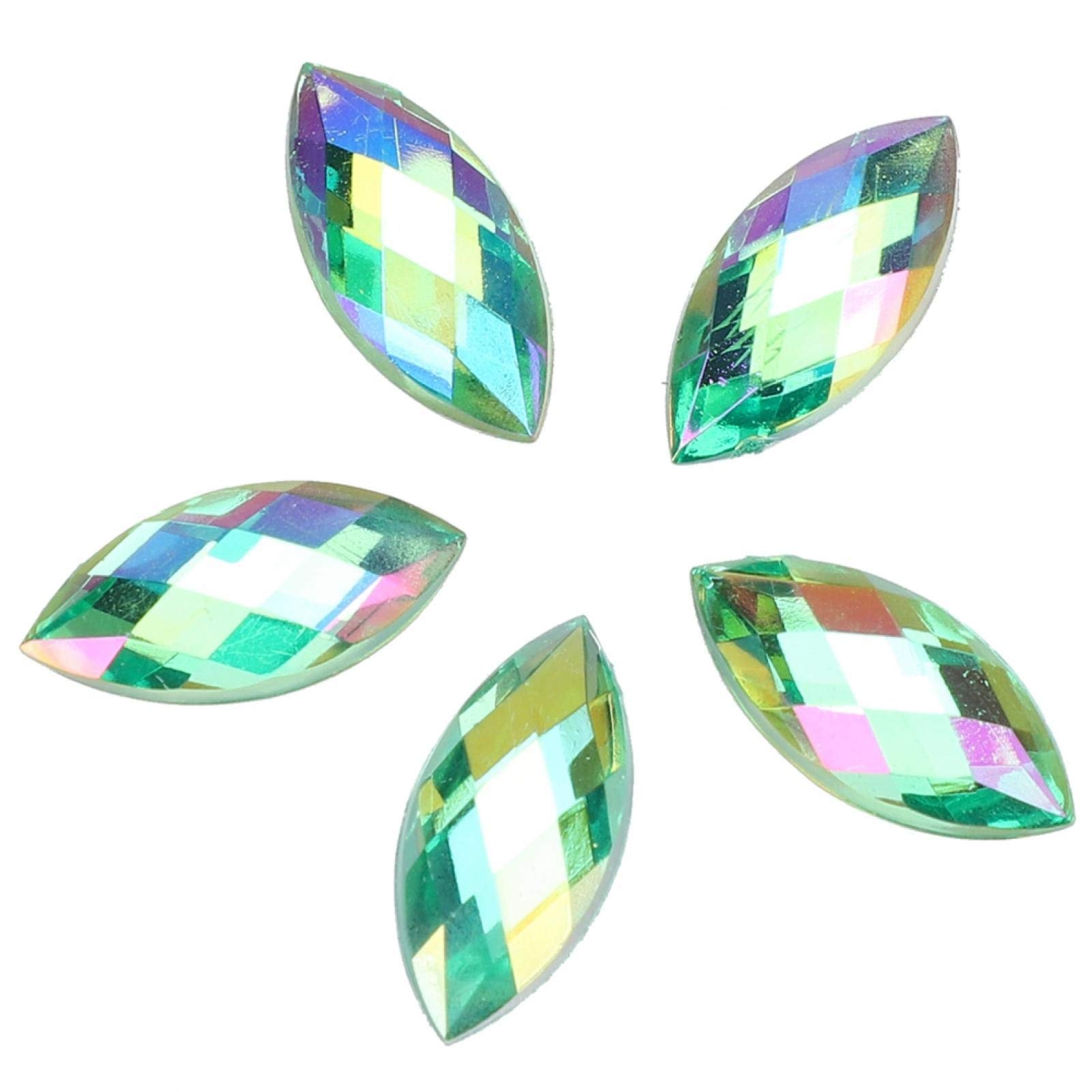 500Pcs Shiny AB Rhinestones Flat Back Horse Eye Crystal Rhinestone Light Green Rhinestones Gems Decorations for DIY Accessories 7 x 15mm