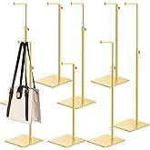 Hicarer 8 Pcs Gold Purse Display Stands Stainless Steel Adjustable Height Bags Display Rack Metal Handbag Display Holder Set for Home Store Boutique Counter Retail Floor Display Props Shelve(Classic)