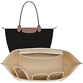 OAikor Felt Purse Organizer Insert for Longchamp Le Pliage L Tote Bag & M Handbag, Zipper Long Champ Bag Organizer Insert with Cup Holder, Women Bags Divider Shaper with 8 Compartments (Beige,L)
