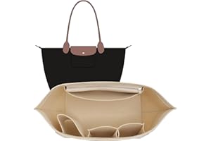 OAikor Felt Purse Organizer Insert for Longchamp Le Pliage L Tote Bag & M Handbag, Zipper Long Champ Bag Organizer Insert with Cup Holder, Women Bags Divider Shaper with 8 Compartments (Beige,L)