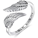 CUPENDA Angel Wing Feather Ring 925 Sterling Silver Feather Adjustable Open Thumb Ring Vintage Valentine's Day Jewelry for Women